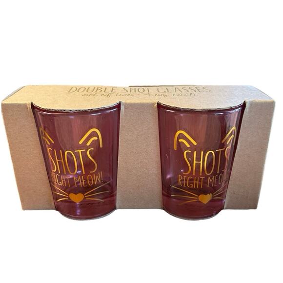 Right Meow Double Shot Glasses Pink Set of 2 New In Box - Picture 1 of 4